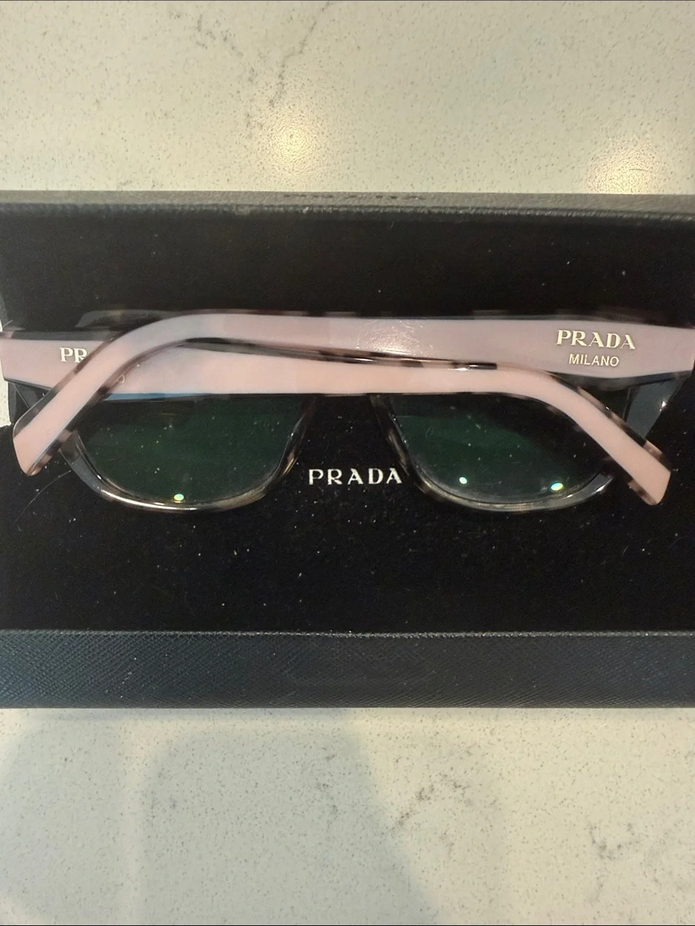 Prada Tortoiseshell Cat-Eye Glasses with Subtle Pink Accents, prescription
